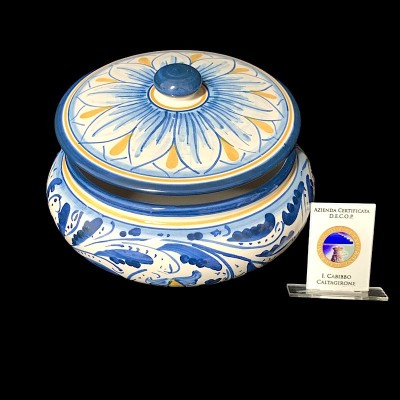 Biscottiera dec. del '600 blu in ceramica di Caltagirone