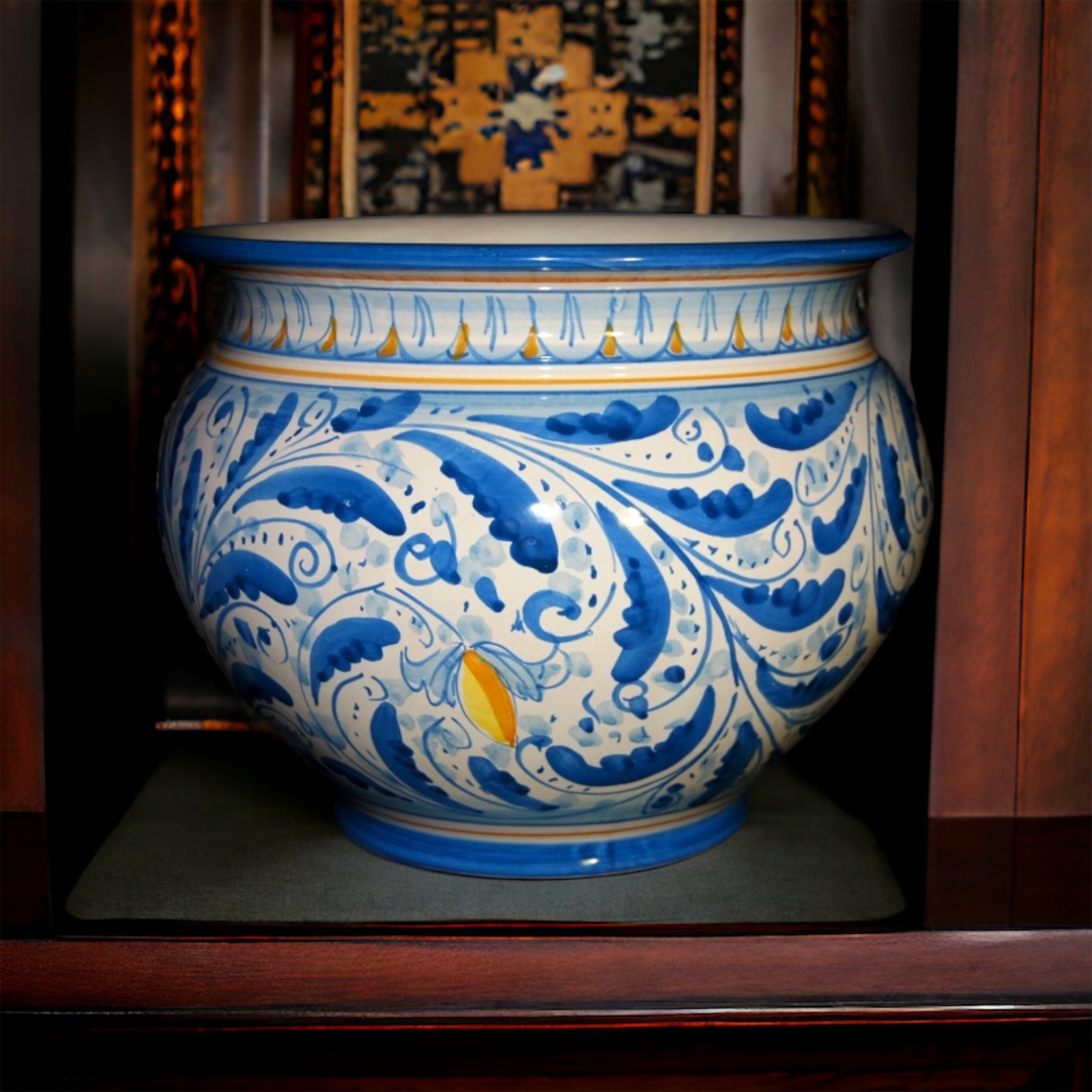 Portavasi decoro '600 blu in ceramica di Caltagirone