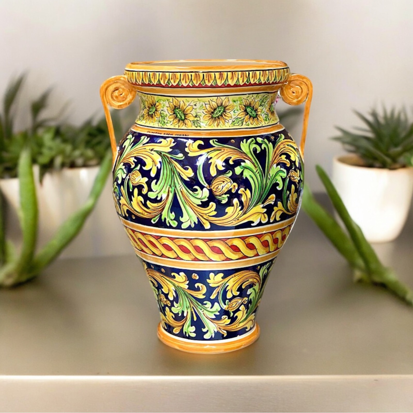 Vaso portaombrelli dec. Ornato in ceramica di Caltagirone