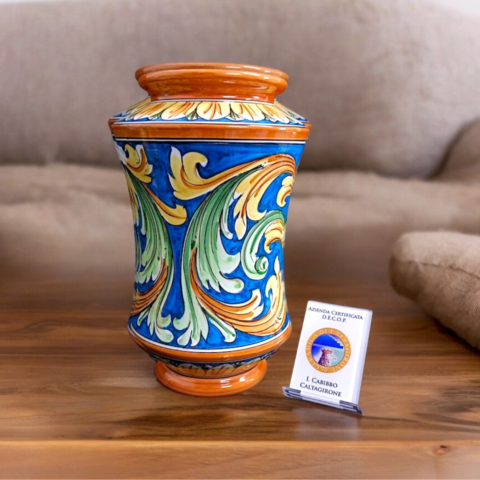 Vaso h.30 decoro ornato in ceramica di Caltagirone